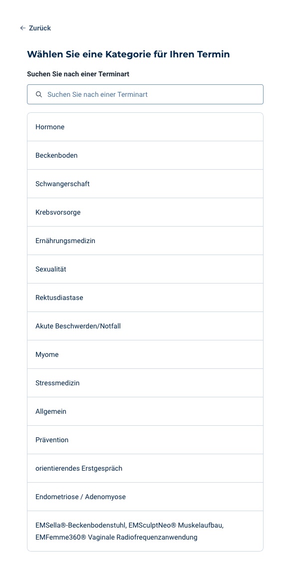 Auswahl der Terminarten bei Doctolib